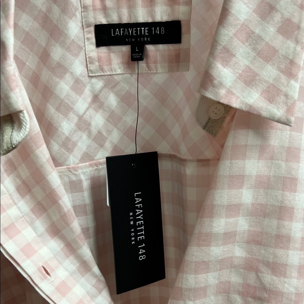 Lafayette 148 New York Women’s Boyfriend Pajama Pink Plaid Button Down Shirt - Picture 5 of 6